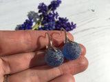 Japanese Sky Blue Sea Glass Marble Earrings, Leverback Sterling Silver