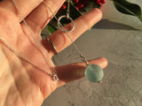 Y Necklace Japanese Sea Glass Marble, Aqua Beach Glass, Sphere Pendant