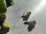 Japanese Aqua Sea Glass & Antique Amber Stud Earrings, sterling silver