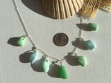 Milk Sea Glass Necklace - blue green sterling silver 18"