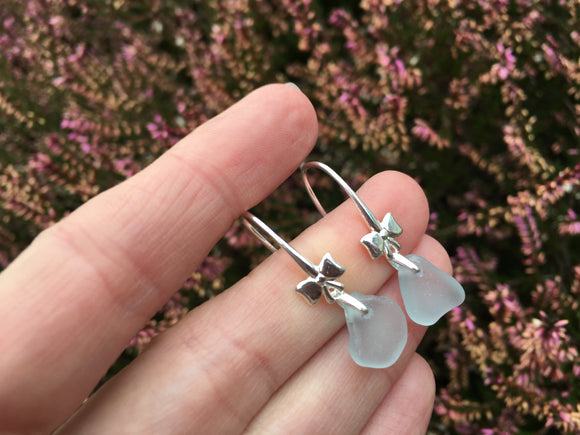 Bow Design - Grey Seaham Sea Glass Earrings