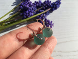 Japanese Dark Aqua Sea Glass Marble Earrings, Leverback Sterling Silver