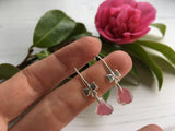 Scottish Pink Sea Glass Bow Design Earrings - Sterling Silver