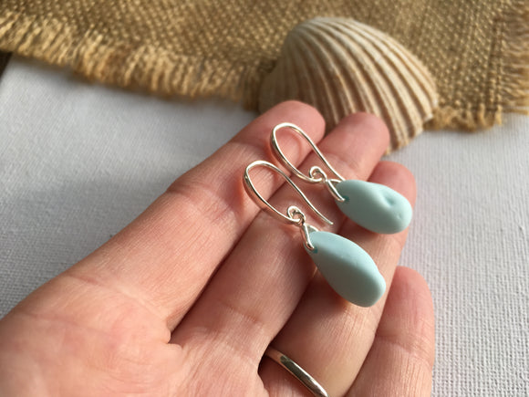 Ocean Swirls - Blue Milk Sea Glass Earrings, Sterling Silver