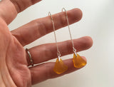 Yellow Sea Glass Threader Earrings - Spanish sea glass