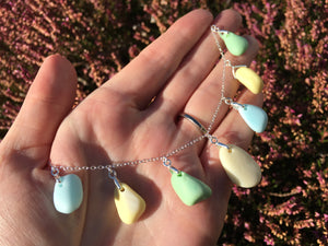Milk Sea Glass Necklace - yellow, blue and green, sterling silver 18"