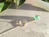 Y Necklace Japanese Sea Glass Marble, Small Aqua Beach Glass, Sphere Pendant