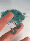 Japanese Sea Glass Earrings, Aqua Colour, Mermaid Tail sterling silver