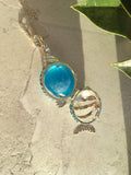Turquoise Sparkly Fish Locket with Turquoise Sea Glass Marbke
