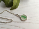 Japanese Sea Glass Ohajiki, Flat Marble Necklace, white green