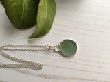 Japanese Sea Glass Ohajiki, Flat Marble Necklace, light sea foam green