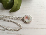 Japanese Sea Glass Ohajiki, Flat Marble Necklace, Red Opalescent with Dimple