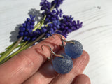 Japanese Sky Blue Sea Glass Marble Earrings, Leverback Sterling Silver