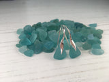 Japanese Sea Glass Earrings, Aqua Colour, Mermaid Tail sterling silver