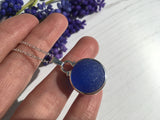 Japanese Sea Glass Marble Necklace, Cobalt Blue Beach Glass, Sphere Pendant