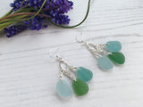 Japanese Sea Glass Chandelier Earrings, Sterling Silver Aqua Green