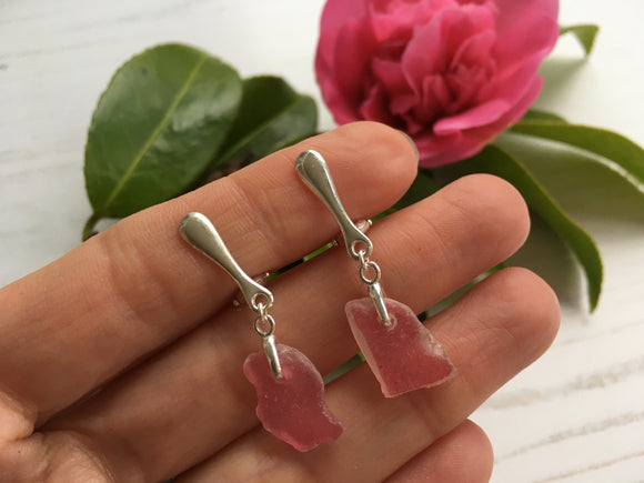 Scottish Pink Sea Glass Clip on Earrings - Sterling Silver