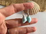 Blue Milk Sea Glass Wave Design Sterling Silver Earrings