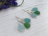 Japanese Sea Glass Chandelier Earrings, Sterling Silver Aqua Green