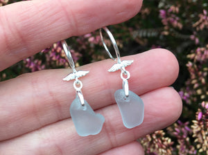 Angel Wings - Grey Seaham Sea Glass Earrings