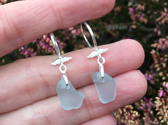 Angel Wings - Grey Seaham Sea Glass Earrings