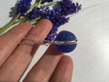 Japanese Sea Glass Marble Necklace, Cobalt Blue Beach Glass, Sphere Pendant