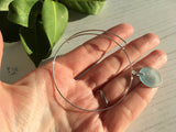 Japanese Sea Glass Ohajiki Bracelet, Flat Marble Adjustable Bangle Sterling
