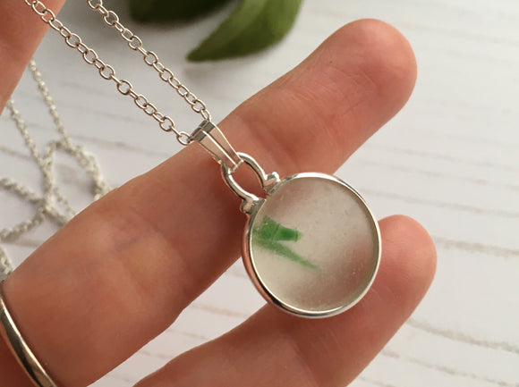 Japanese Sea Glass Ohajiki, Flat Marble Necklace, white green