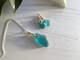 Japanese Teal Sea Glass Jewellery Set - Sterling Silver