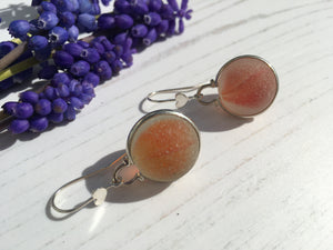 Genuine Red Japanese Beach Glass Marble Earrings