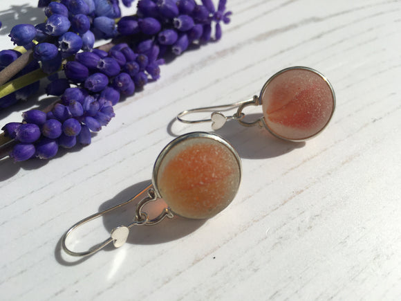 Genuine Red Japanese Beach Glass Marble Earrings