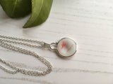 Japanese Sea Glass Ohajiki, Flat Marble Necklace, Red Opalescent with Dimple