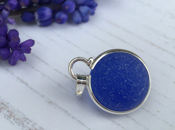 Japanese Sea Glass Marble Necklace, Cobalt Blue Beach Glass, Sphere Pendant