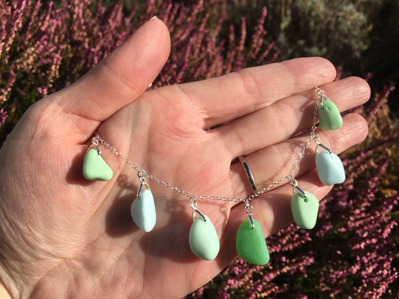 Milk Sea Glass Necklace - blue green sterling silver 18