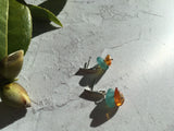Japanese Aqua Sea Glass & Antique Amber Stud Earrings, sterling silver