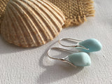 Blue Milk Sea Glass Wave Design Sterling Silver Earrings