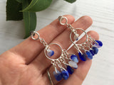 Davenport Sea Glass - Glamorous Dangling Blue White ChandelierEarrings