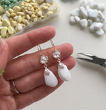 White Milk Sea Glass Earrings, Flower Design Sterling Silver