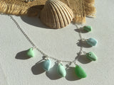 Milk Sea Glass Necklace - blue green sterling silver 18"