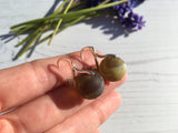 Amber Sea Glass Marble Earrings - Leverback Sterling