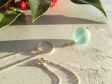 Y Necklace Japanese Sea Glass Marble, Aqua Beach Glass, Sphere Pendant