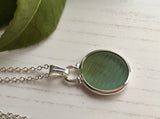 Japanese Sea Glass Ohajiki, Flat Marble Necklace, light sea foam green