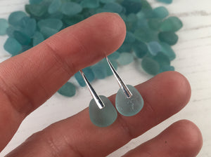 Japanese Sea Glass Earrings, Aqua Colour, Minimalist sterling silver