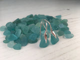 Japanese Sea Glass Earrings, Aqua Colour, Mermaid Tail sterling silver