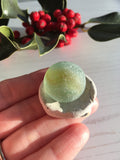 Rare XL Shooter Sea Glass Marble on Pottery Base