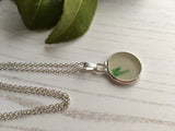 Japanese Sea Glass Ohajiki, Flat Marble Necklace, white green