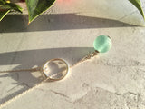 Y Necklace Japanese Sea Glass Marble, Small Aqua Beach Glass, Sphere Pendant