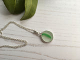 Japanese Sea Glass Ohajiki, Flat Marble Necklace, white green