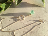 Y Necklace Japanese Sea Glass Marble, Small Aqua Beach Glass, Sphere Pendant