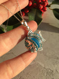 Turquoise Sparkly Fish Locket with Turquoise Sea Glass Marbke